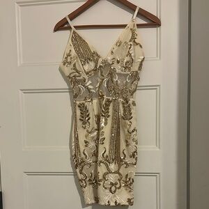 Elegant Cream and Gold Sequin Dress